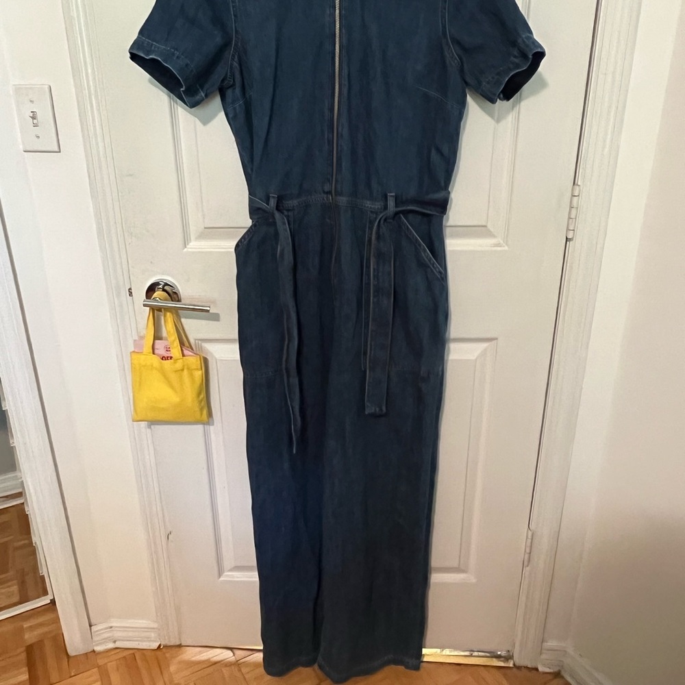 Reformation Denim Short Sleeve Jumpsuit